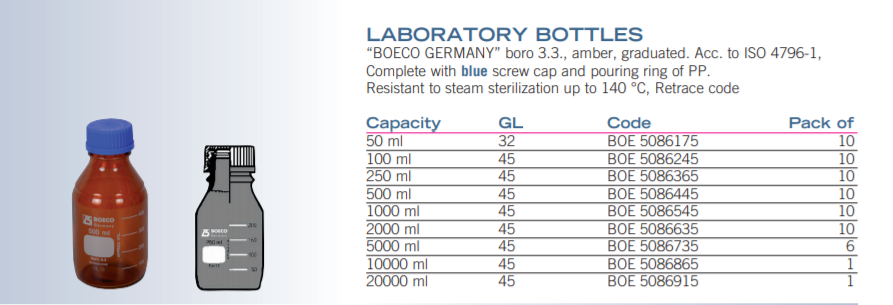 實驗室瓶，琥珀色